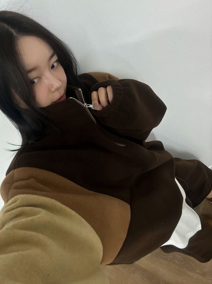 拼色拉鏈絨Tee(set裝可另購𢇁绒短褲)