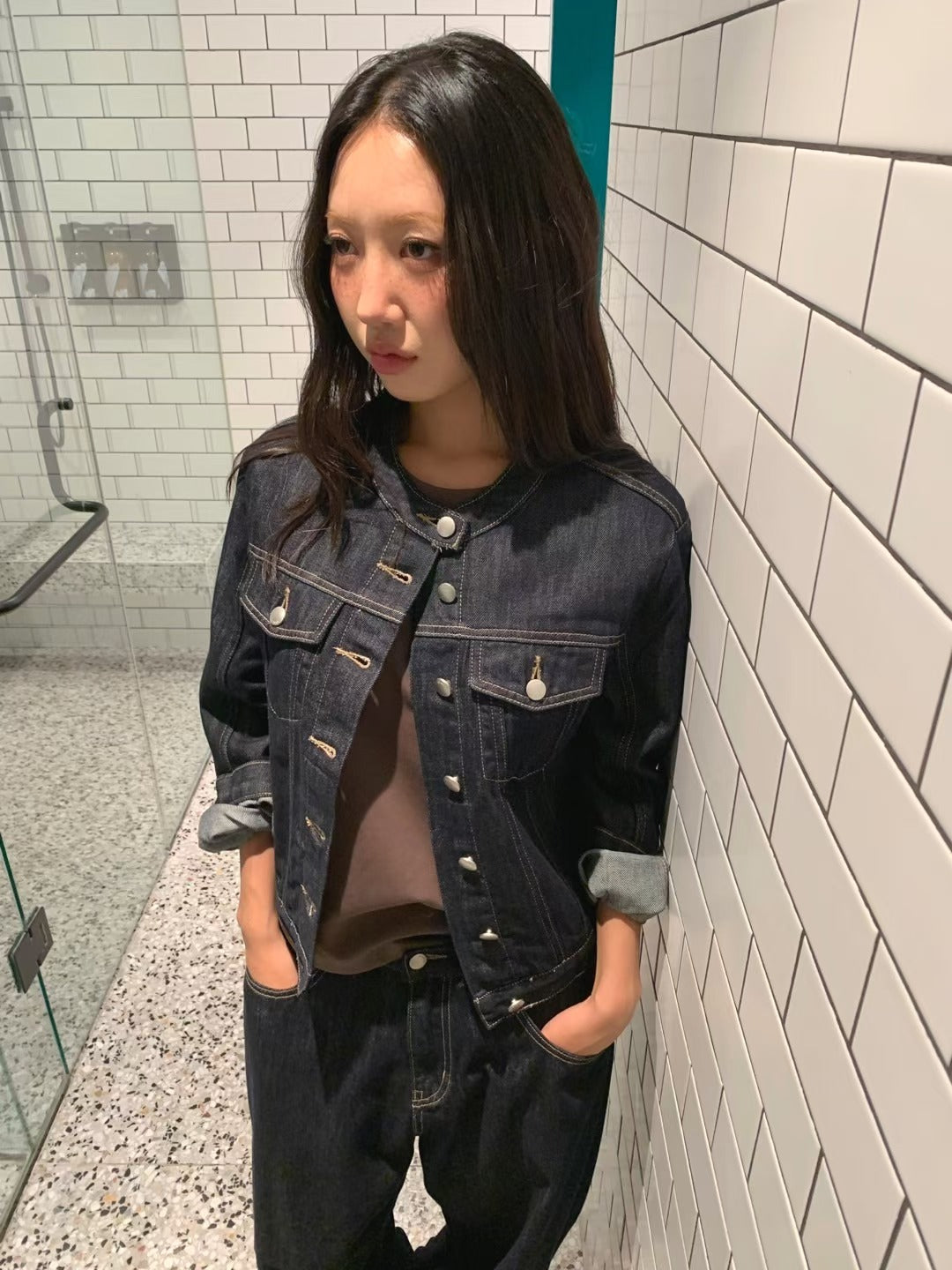 摺腳牛仔褲(set裝可另購兩袋仔牛仔褸)