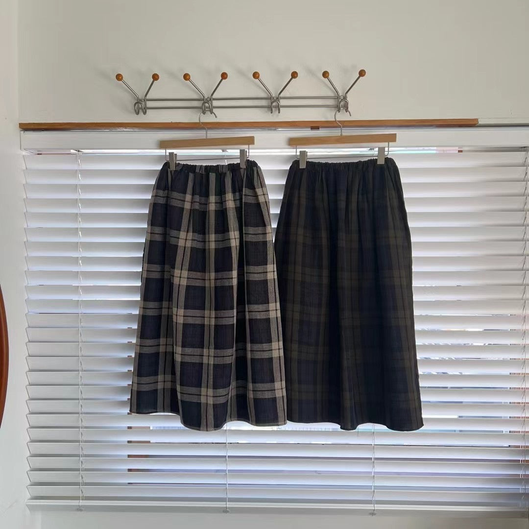 checkered long skirt