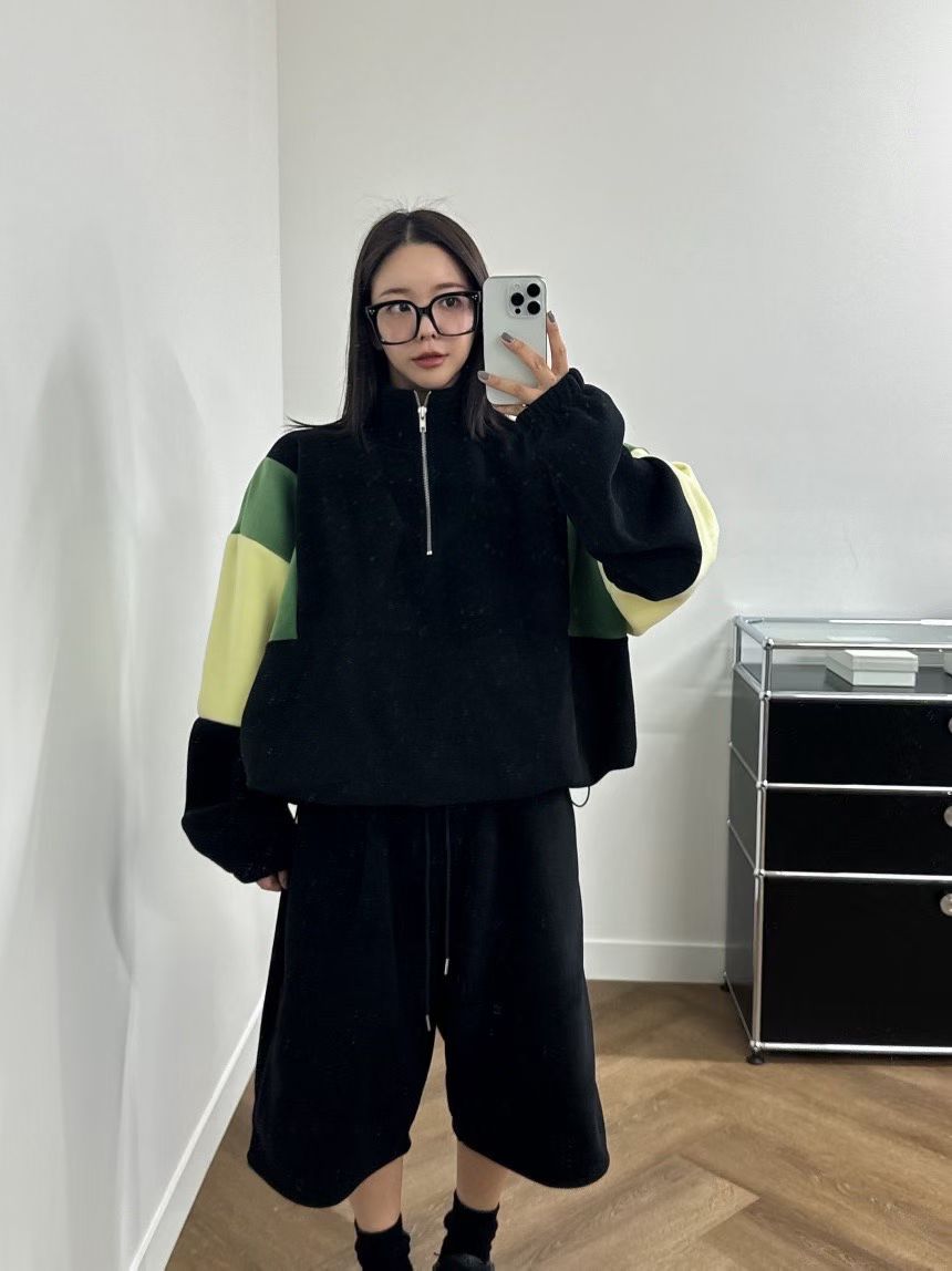 拼色拉鏈絨Tee(set裝可另購𢇁绒短褲)