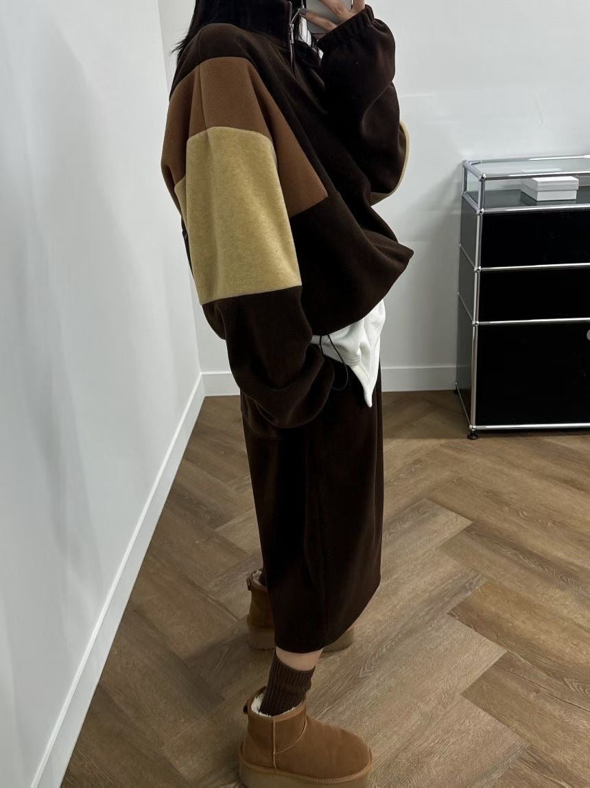 拼色拉鏈絨Tee(set裝可另購𢇁绒短褲)