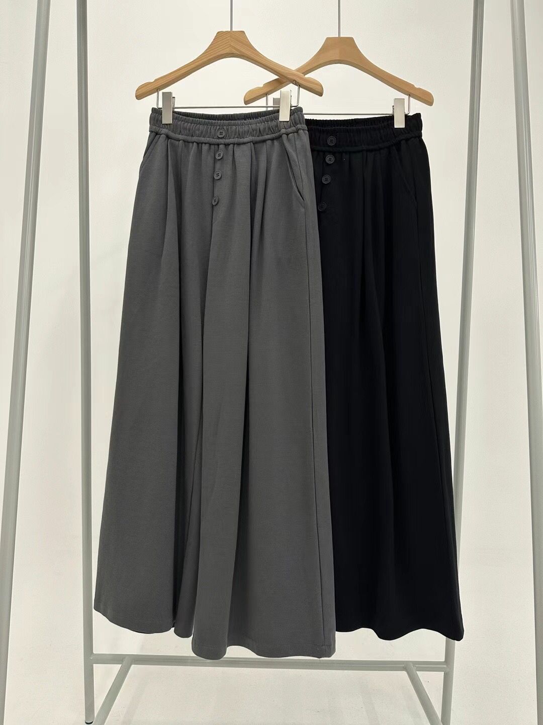 Button front wide leg trousers