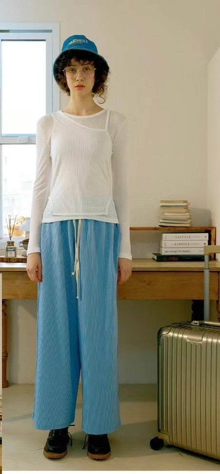 striped wide leg trousers