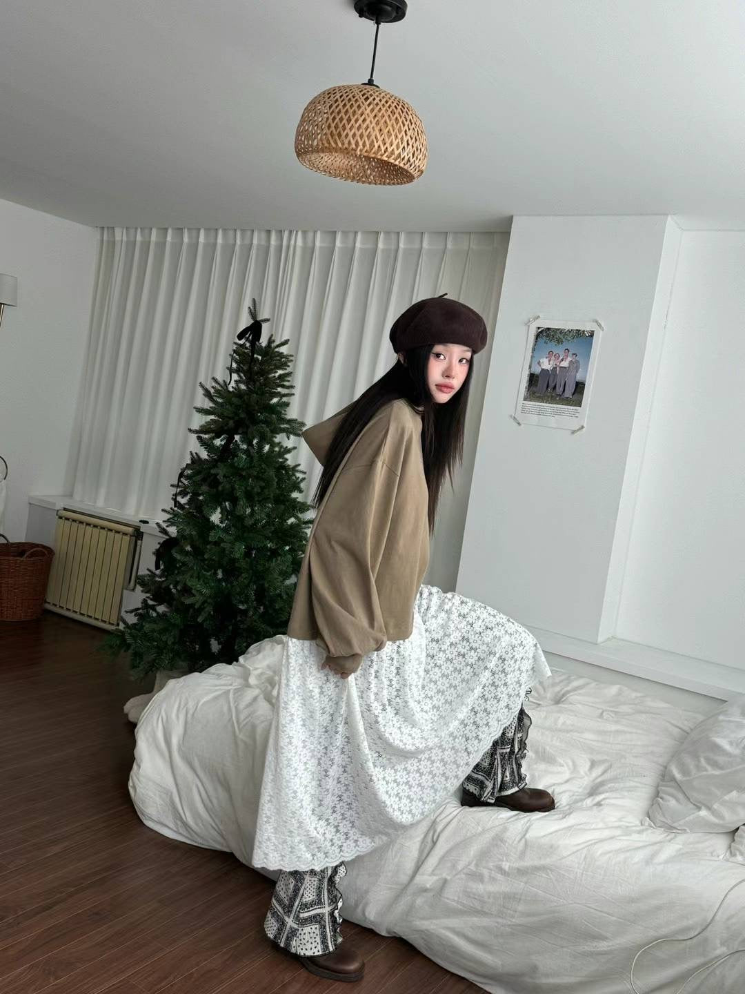 有帽拼Lace連身裙