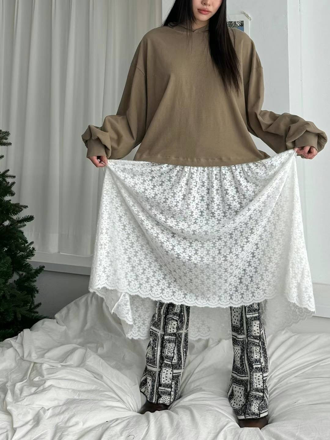 有帽拼Lace連身裙