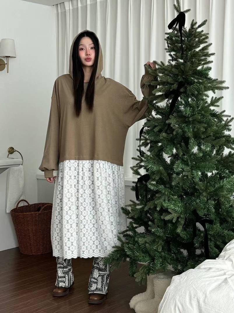 有帽拼Lace連身裙