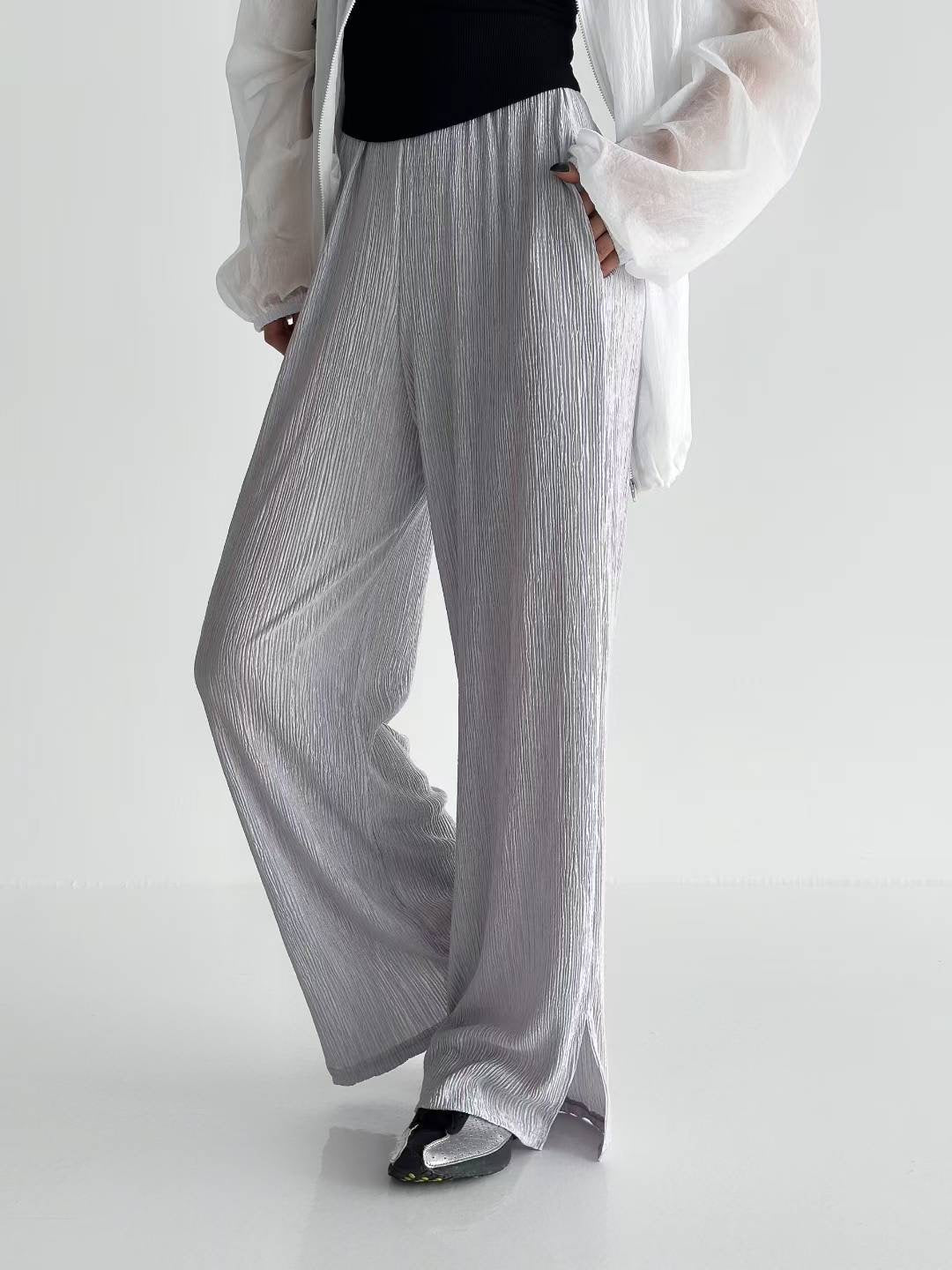 坑紋腳開叉布褲