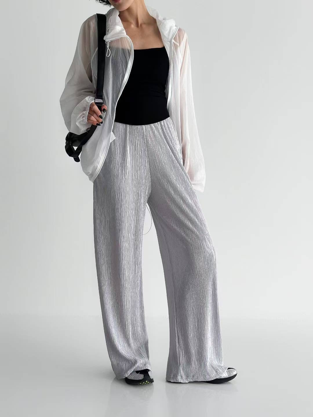 坑紋腳開叉布褲