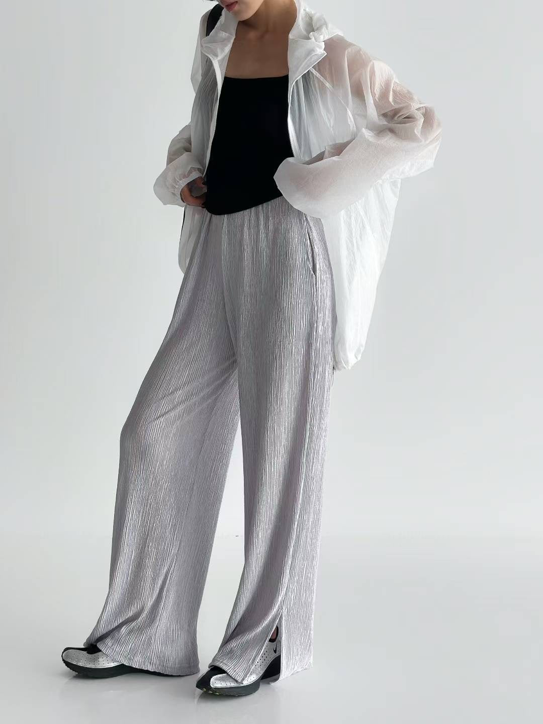 坑紋腳開叉布褲