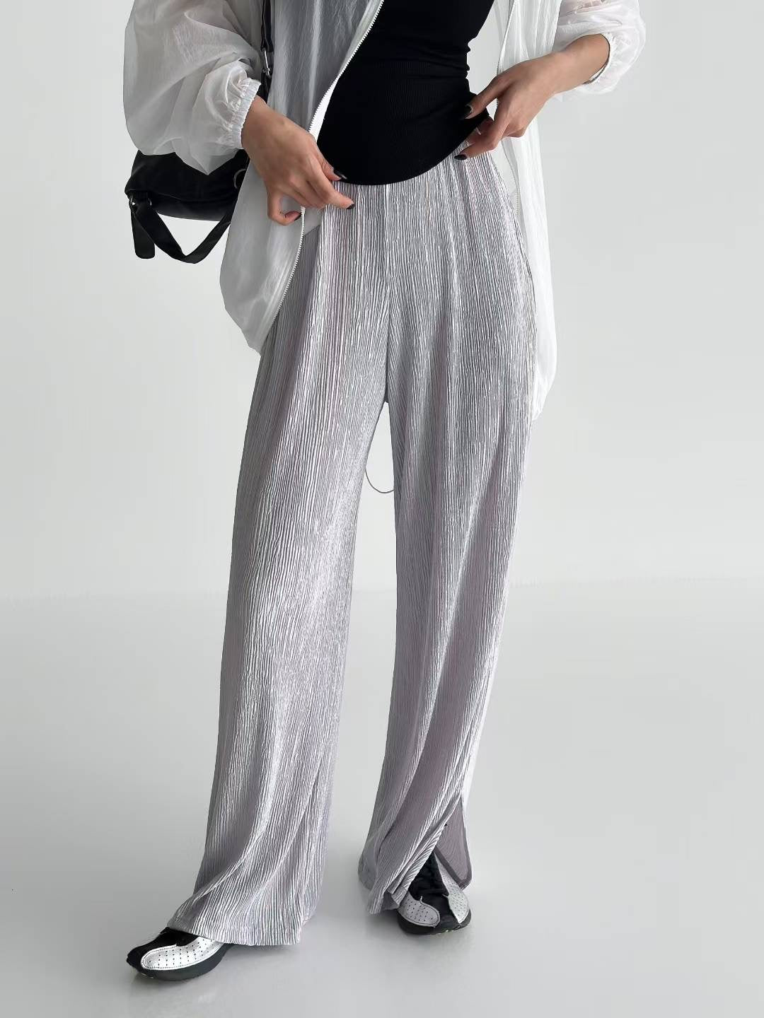 坑紋腳開叉布褲