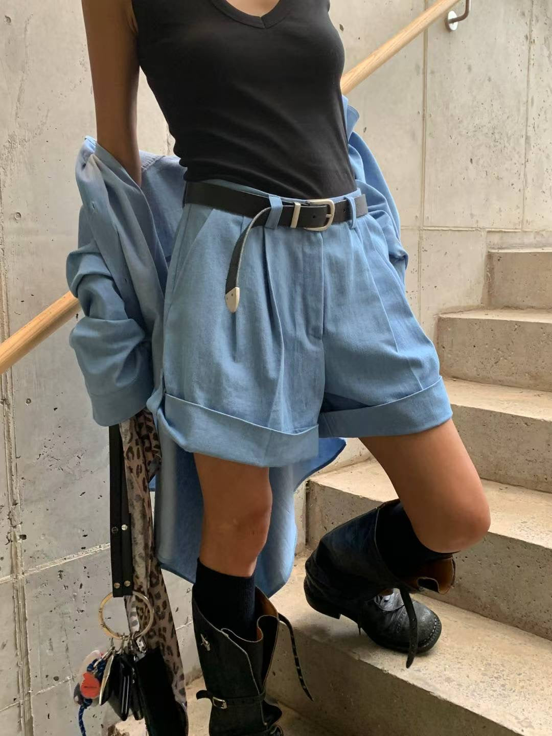 摺腳牛仔短褲(set裝可另兩袋牛仔恤衫)