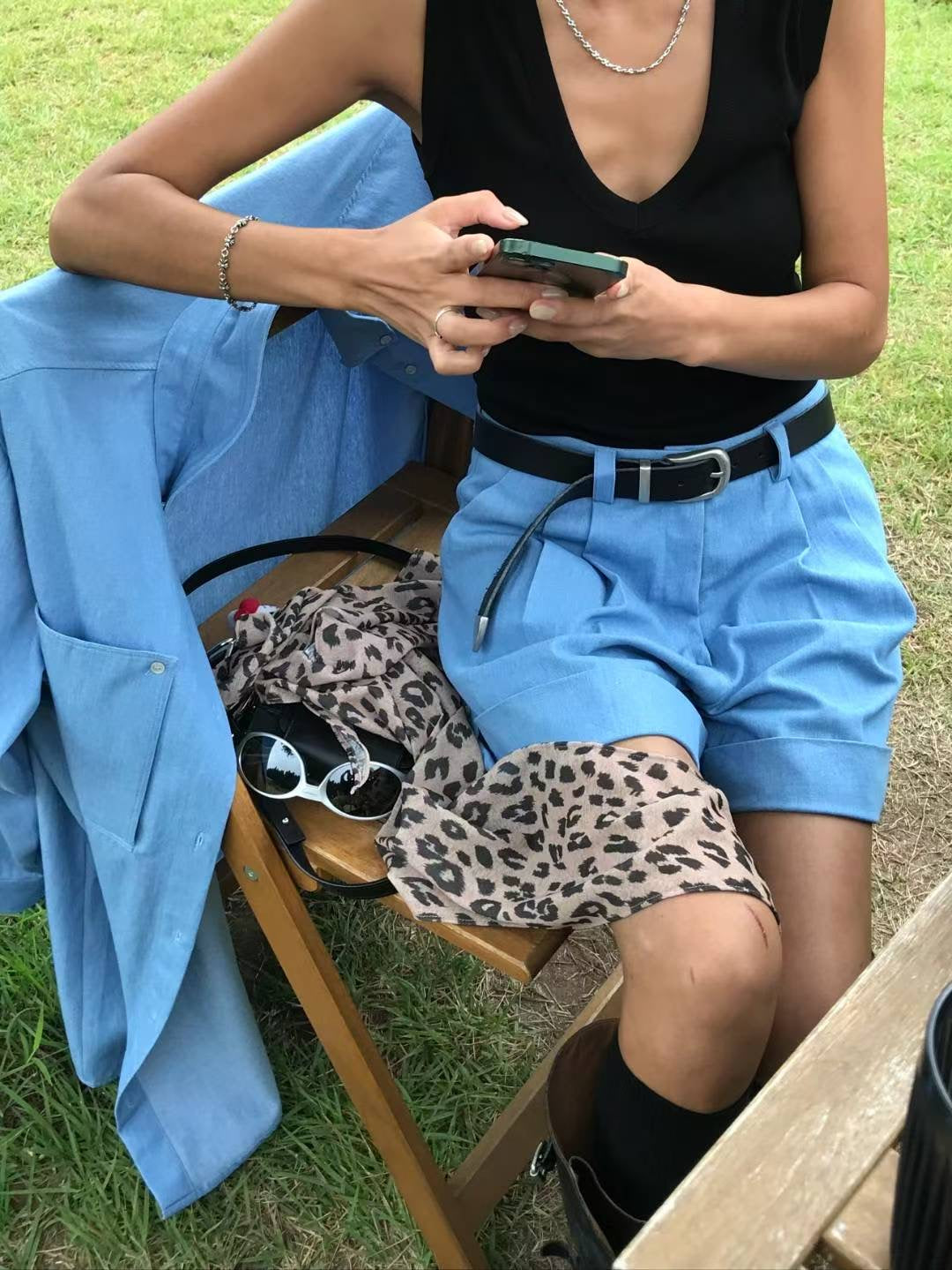 摺腳牛仔短褲(set裝可另兩袋牛仔恤衫)