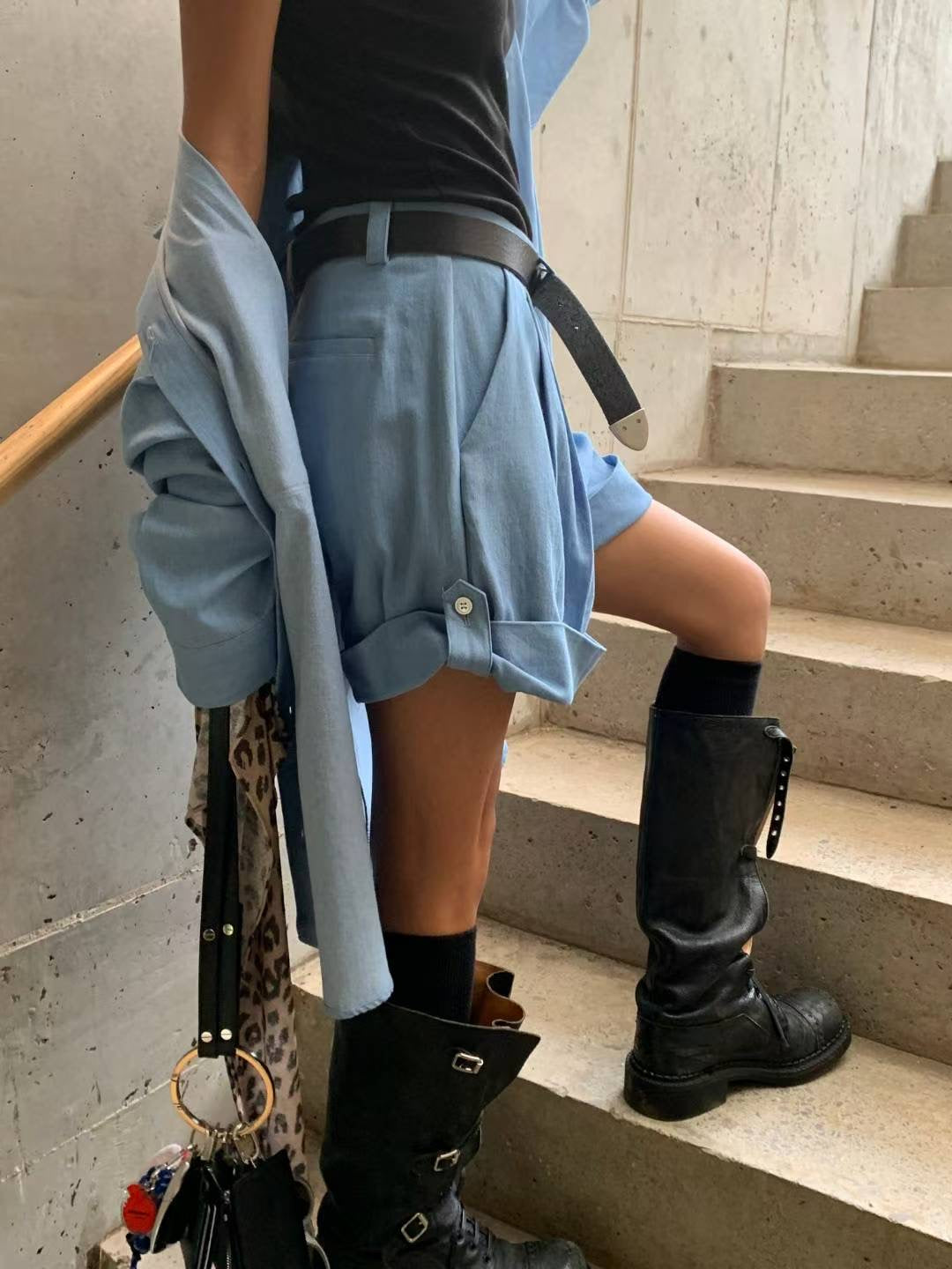 摺腳牛仔短褲(set裝可另兩袋牛仔恤衫)