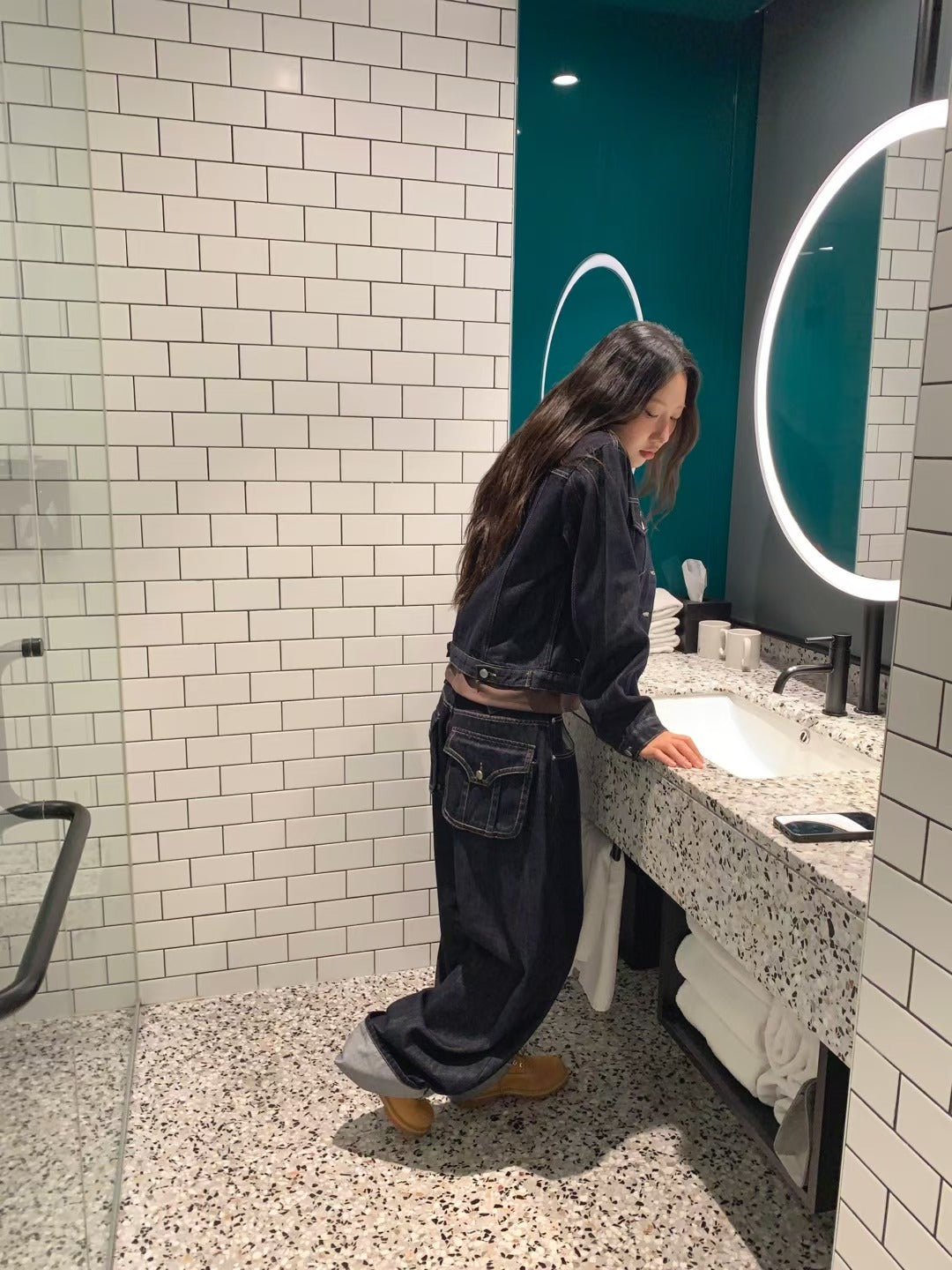 摺腳牛仔褲(set裝可另購兩袋仔牛仔褸)