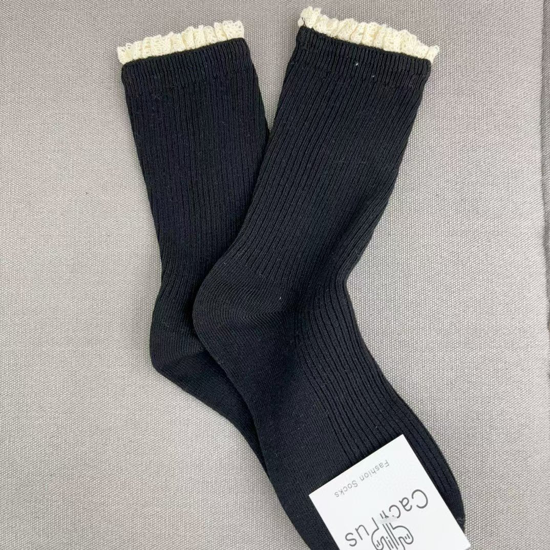 Lace邊坑紋襪($100/3對)