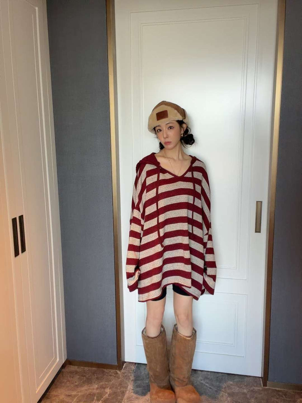 橫間有帽長冷連身裙