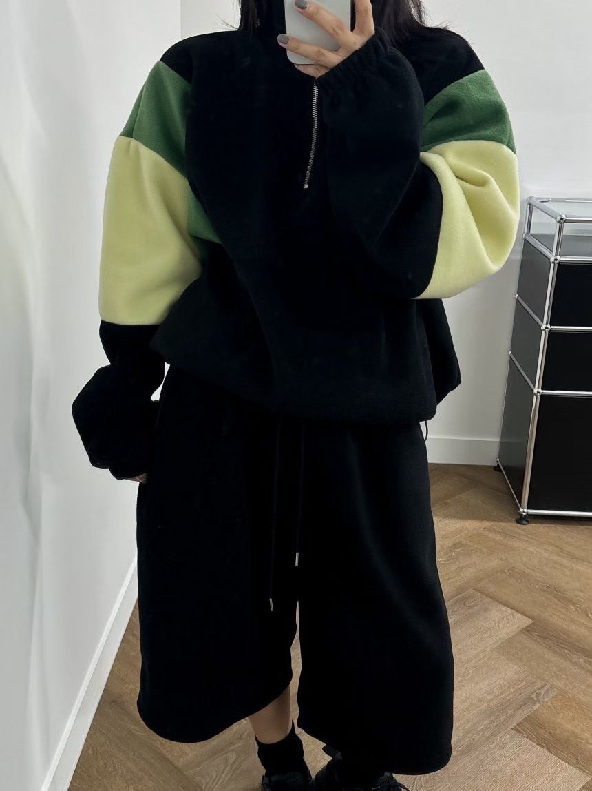 拼色拉鏈絨Tee(set裝可另購𢇁绒短褲）