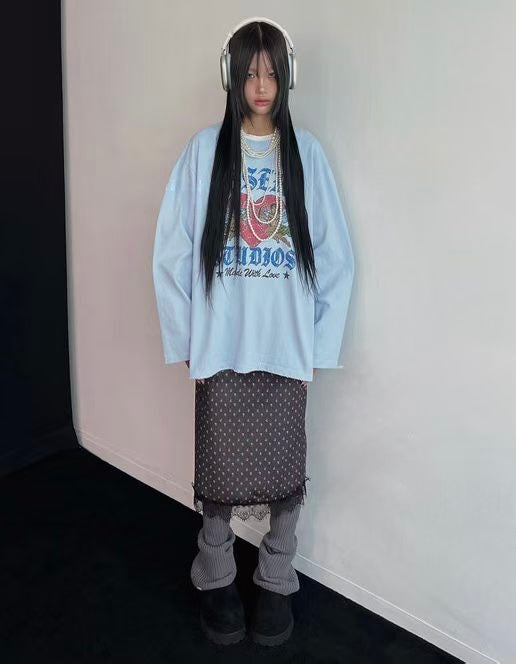 天使拚色長Tee