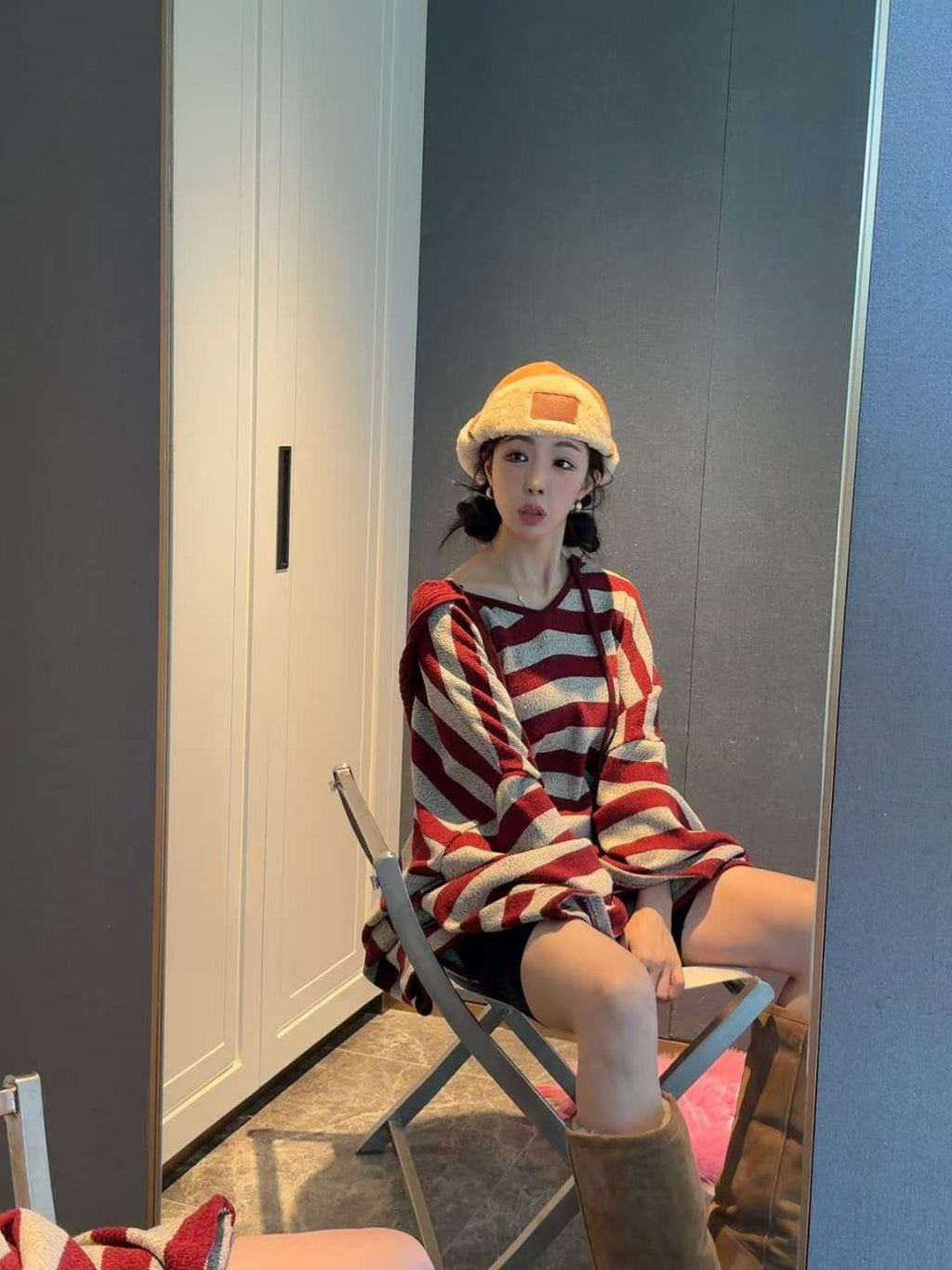 橫間有帽長冷連身裙