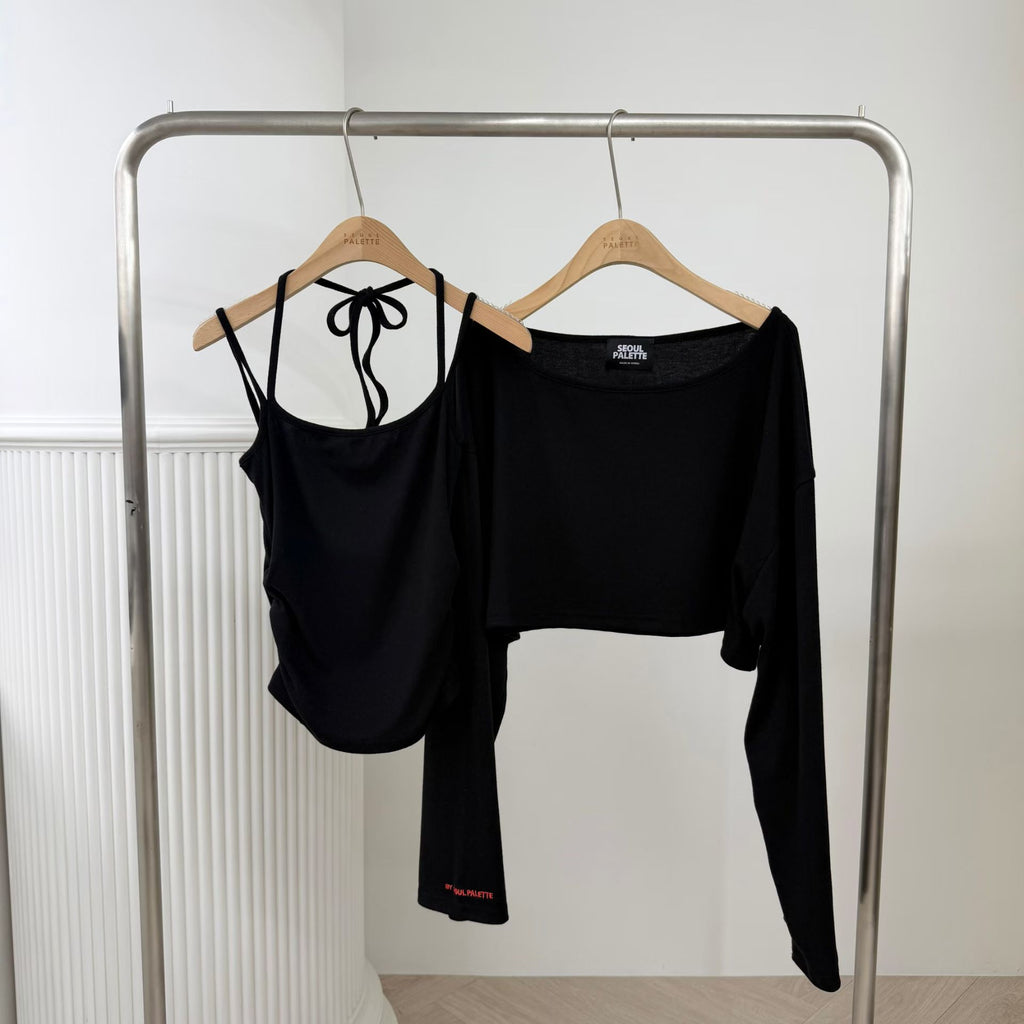 綁頸吊帶短Tee set