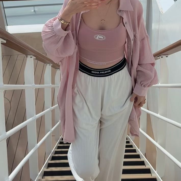 英文字pocket 雪紡長恤衫