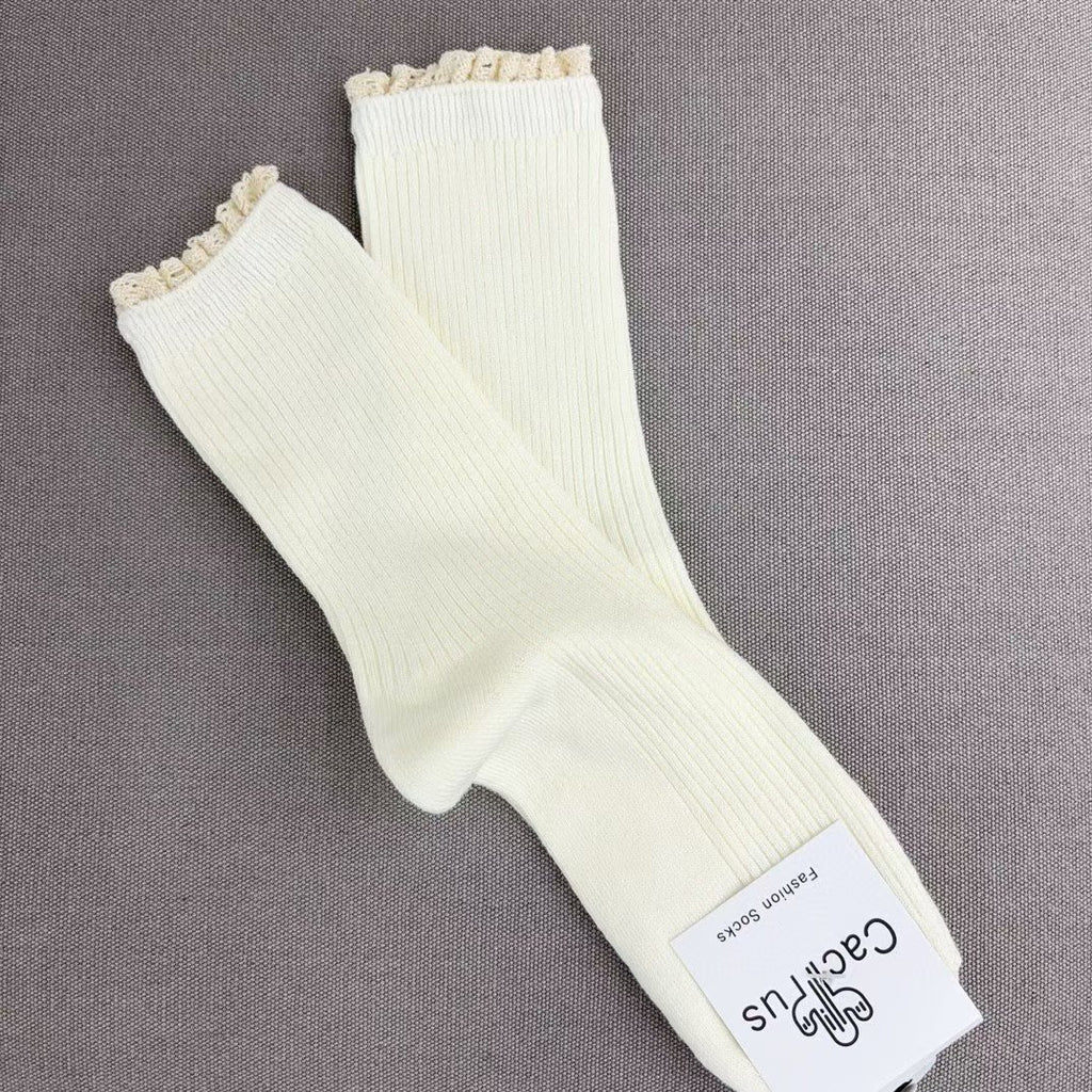 Lace邊坑紋襪($100/3對)