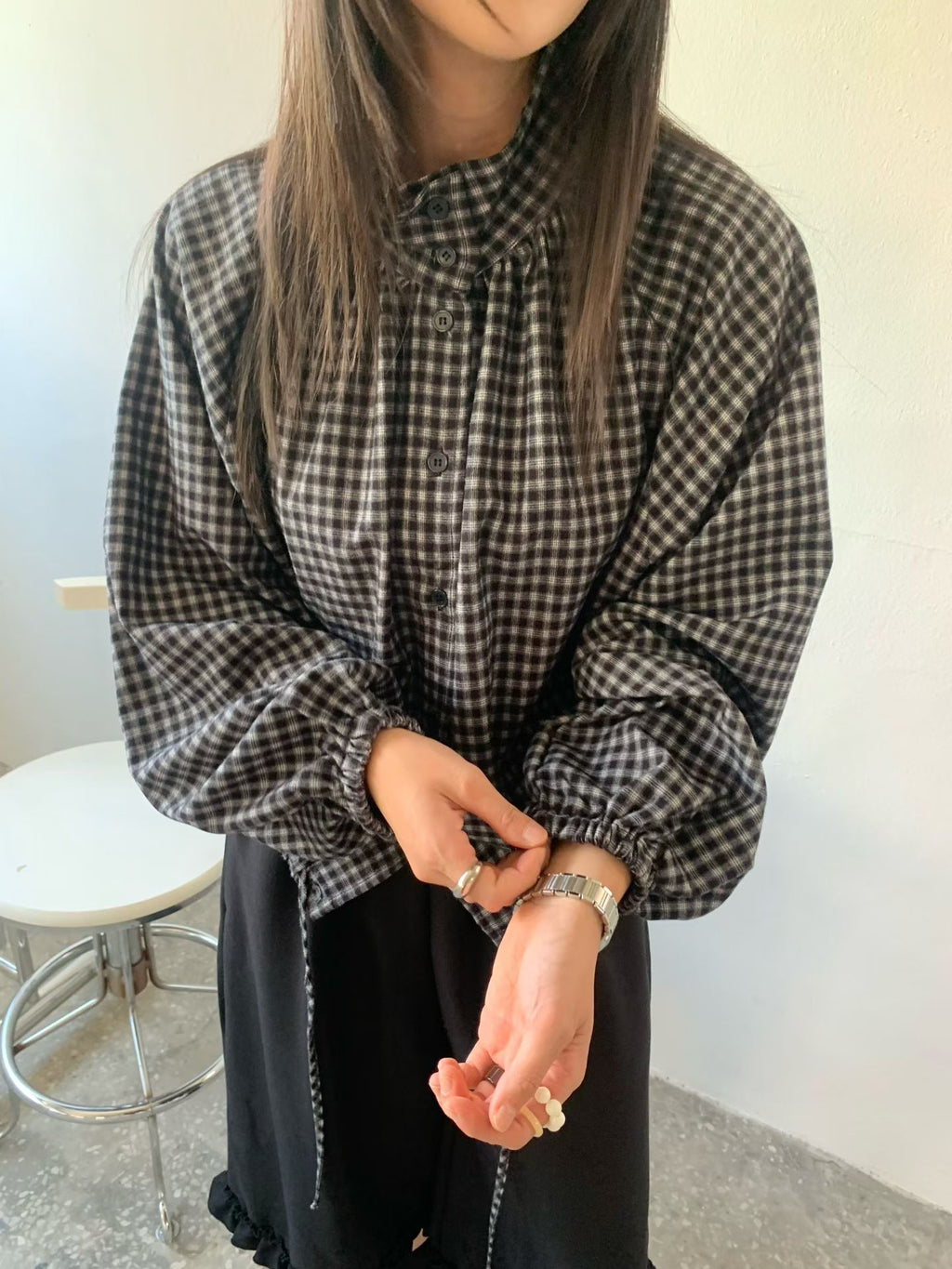 格仔索腰企領恤衫