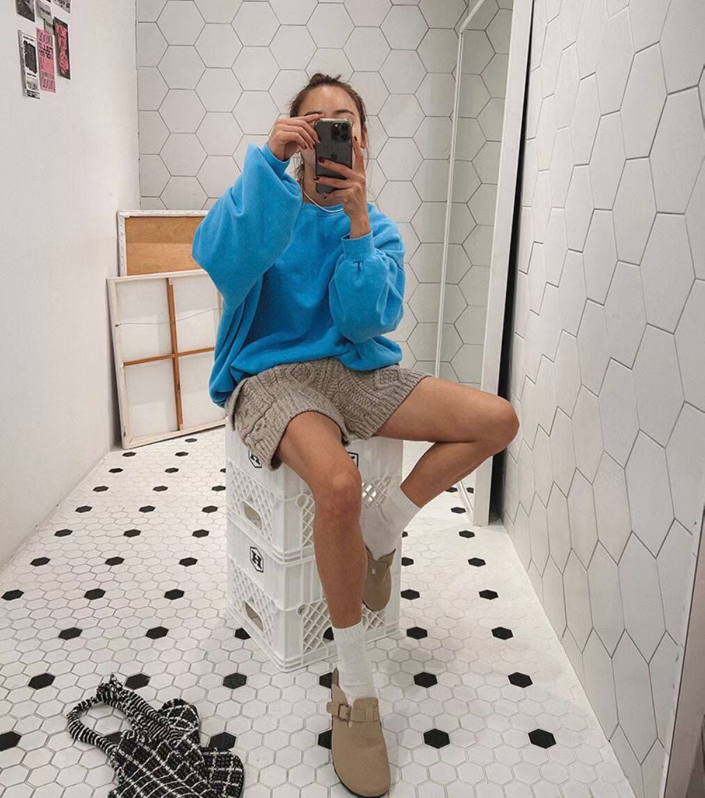 束袖抓毛淨色洗水衛衣