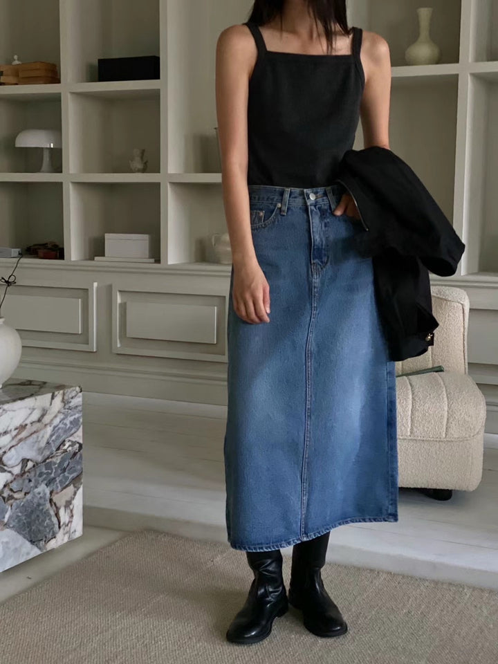 denim long skirt