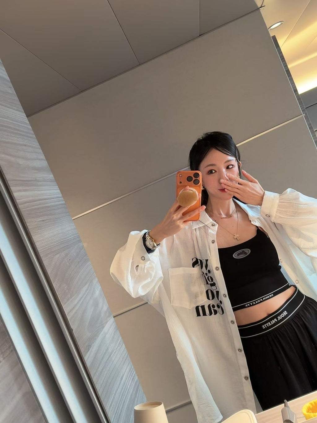 英文字pocket 雪紡長恤衫