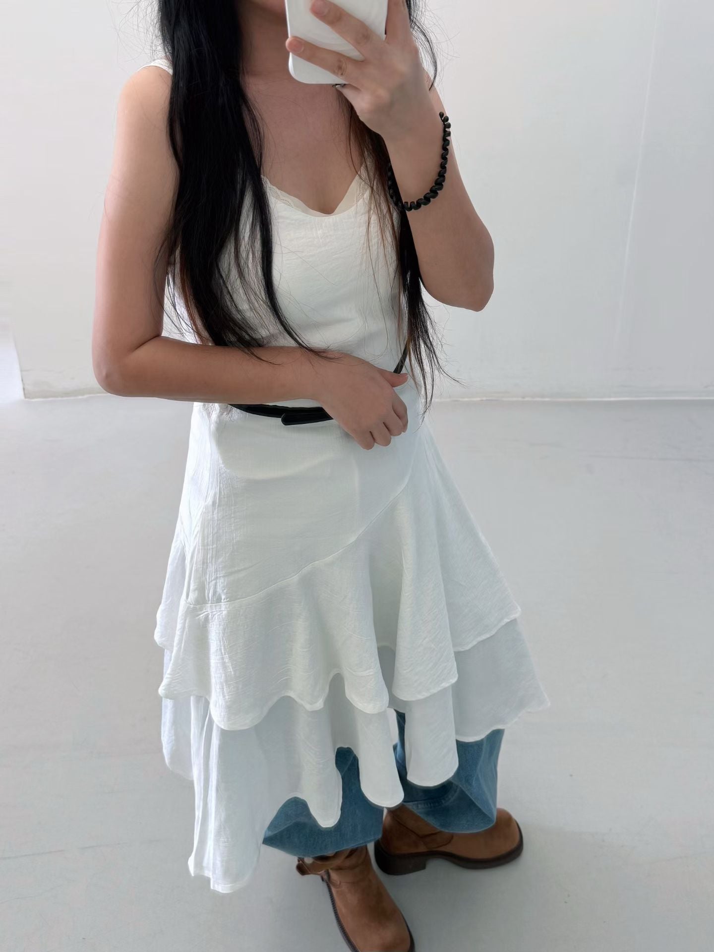 連belt不規則吊帶裙