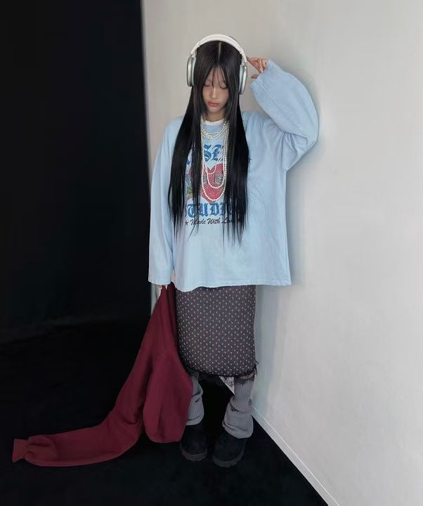 天使拚色長Tee