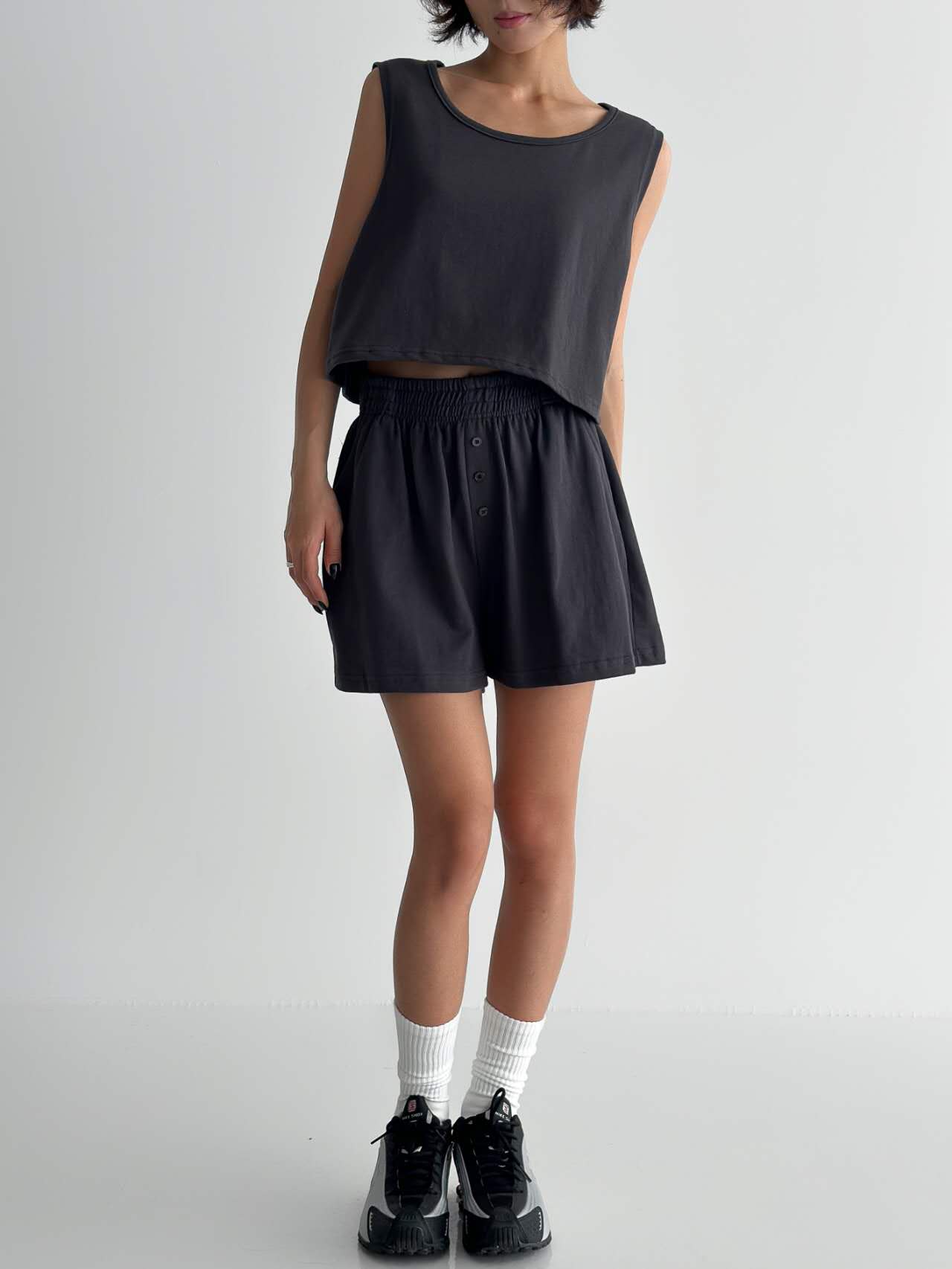 前扣鈕布短褲（set裝可另購雙層背心)
