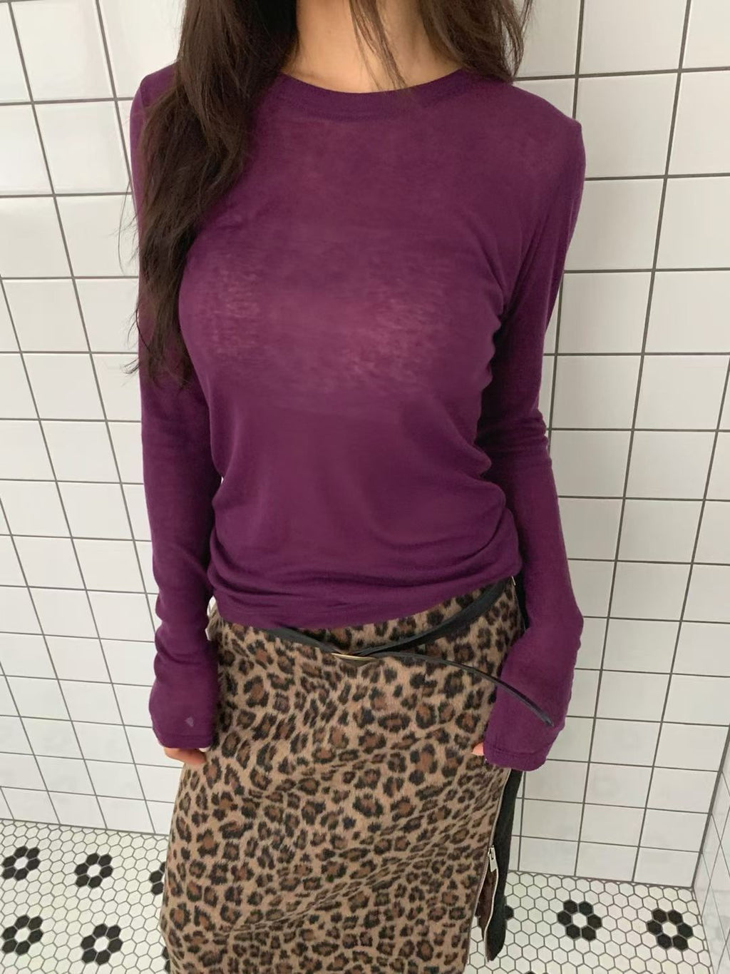 豹紋側拉鏈半摺裙