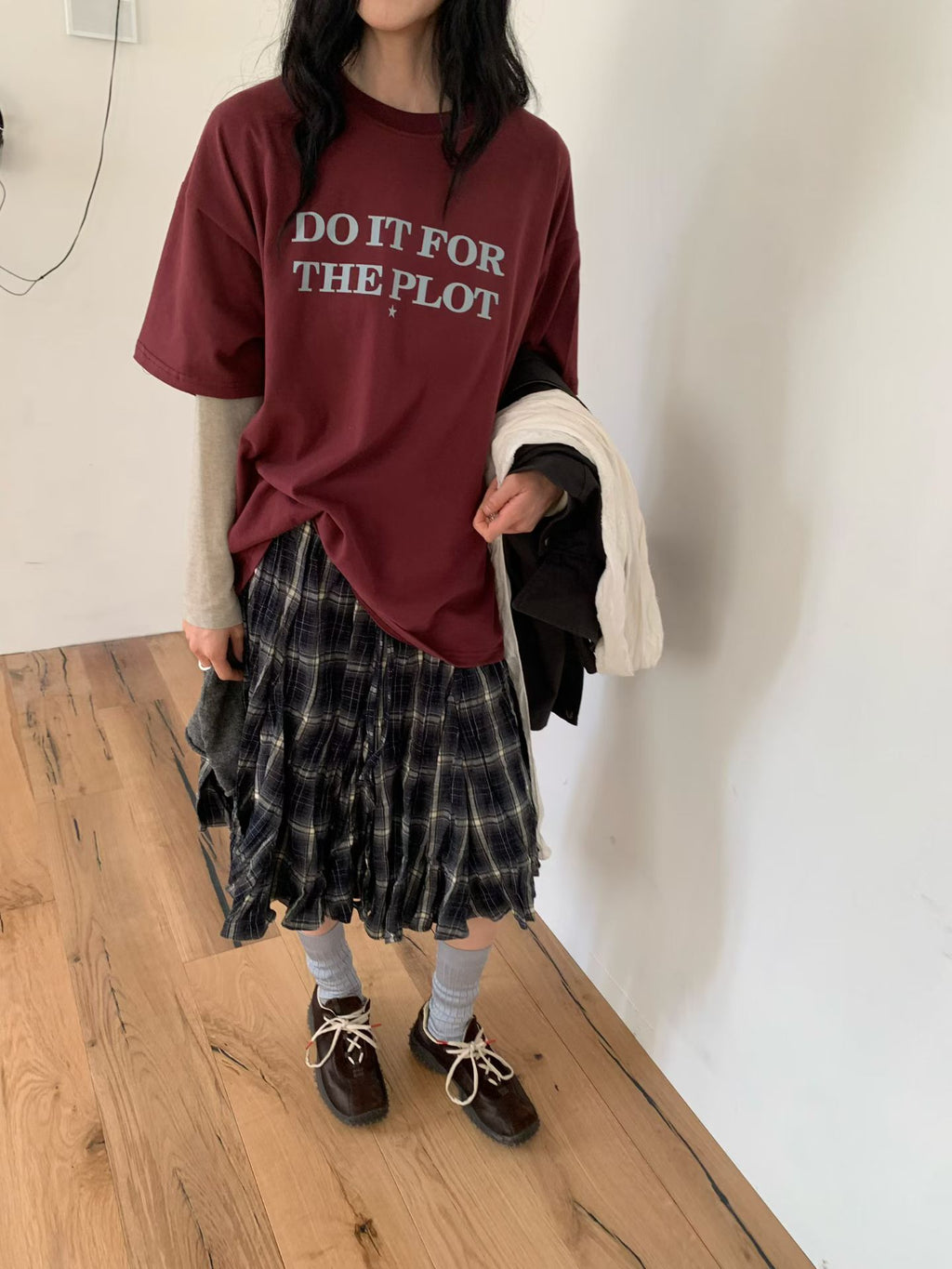 格仔皺皺半褶裙