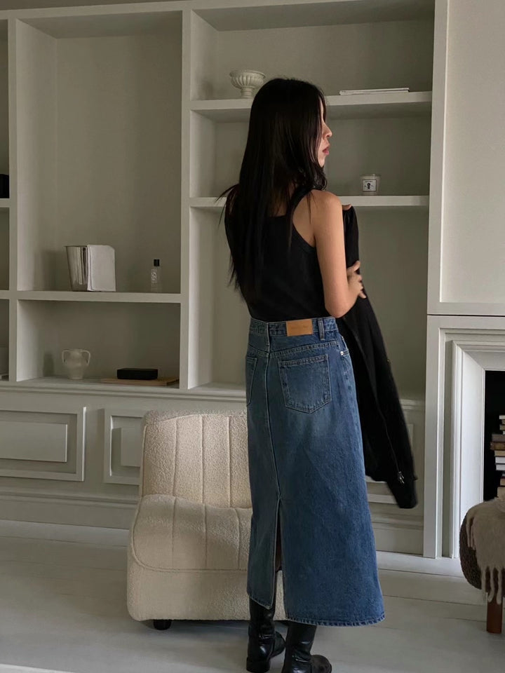 denim long skirt