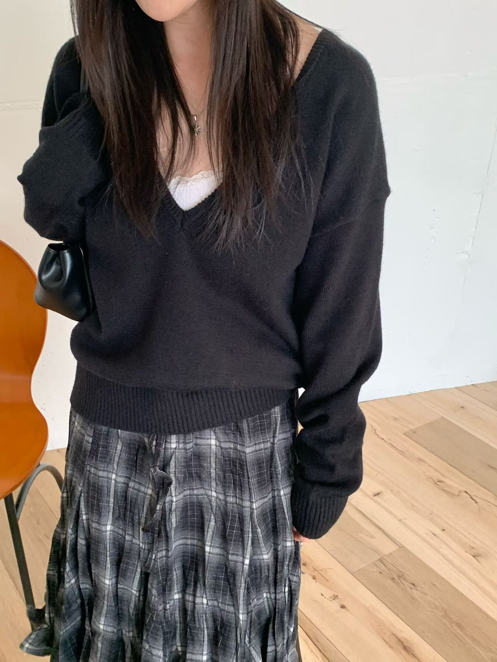 格仔皺皺半褶裙