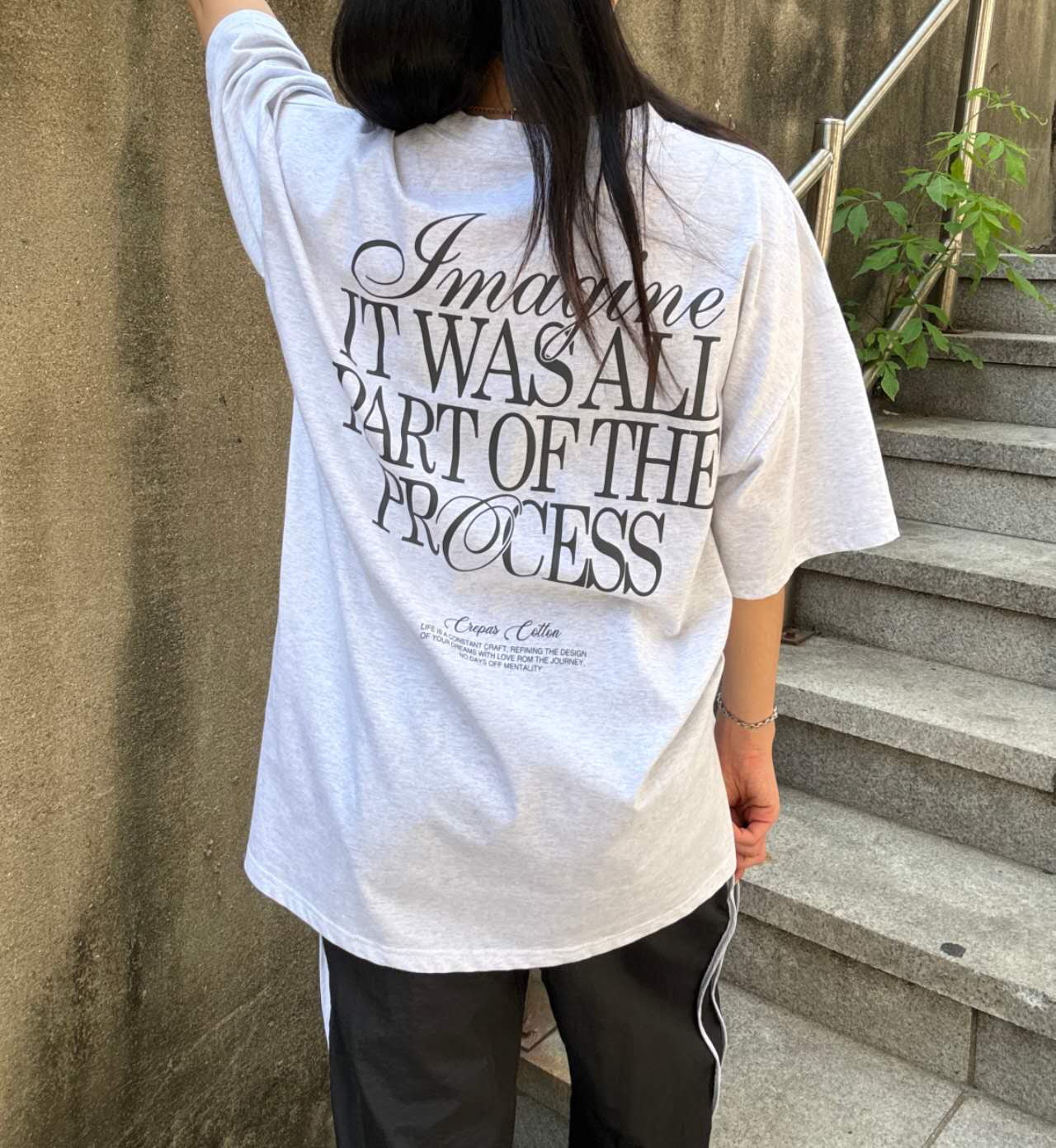 後英文字Imagine長Tee