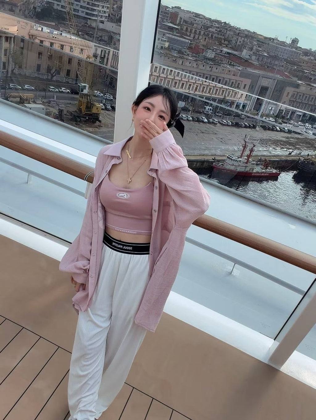 英文字pocket 雪紡長恤衫