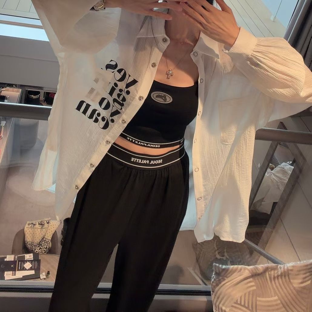 英文字pocket 雪紡長恤衫