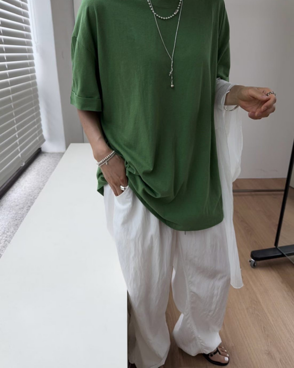 摺袖長Tee