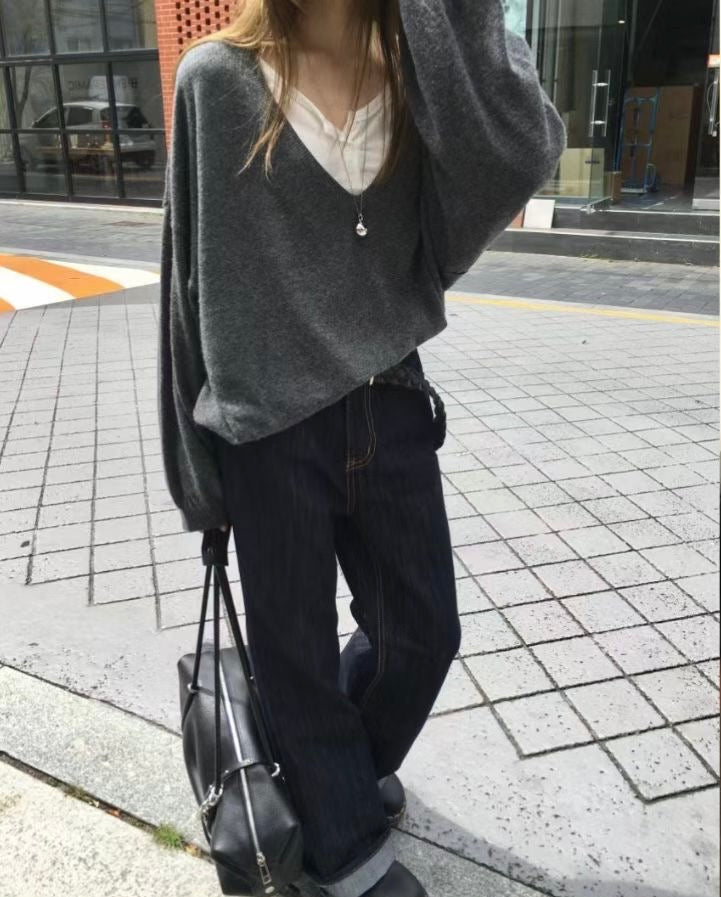 V領燈籠袖 Cashmere冷衫