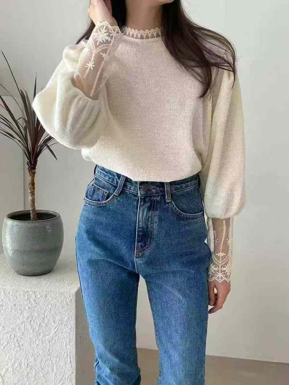 Lace拚袖Tee