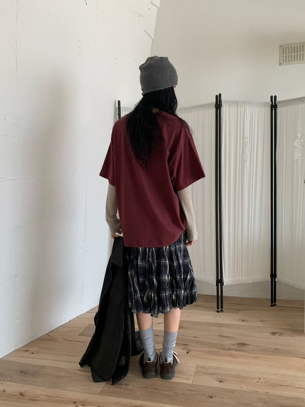 格仔皺皺半褶裙