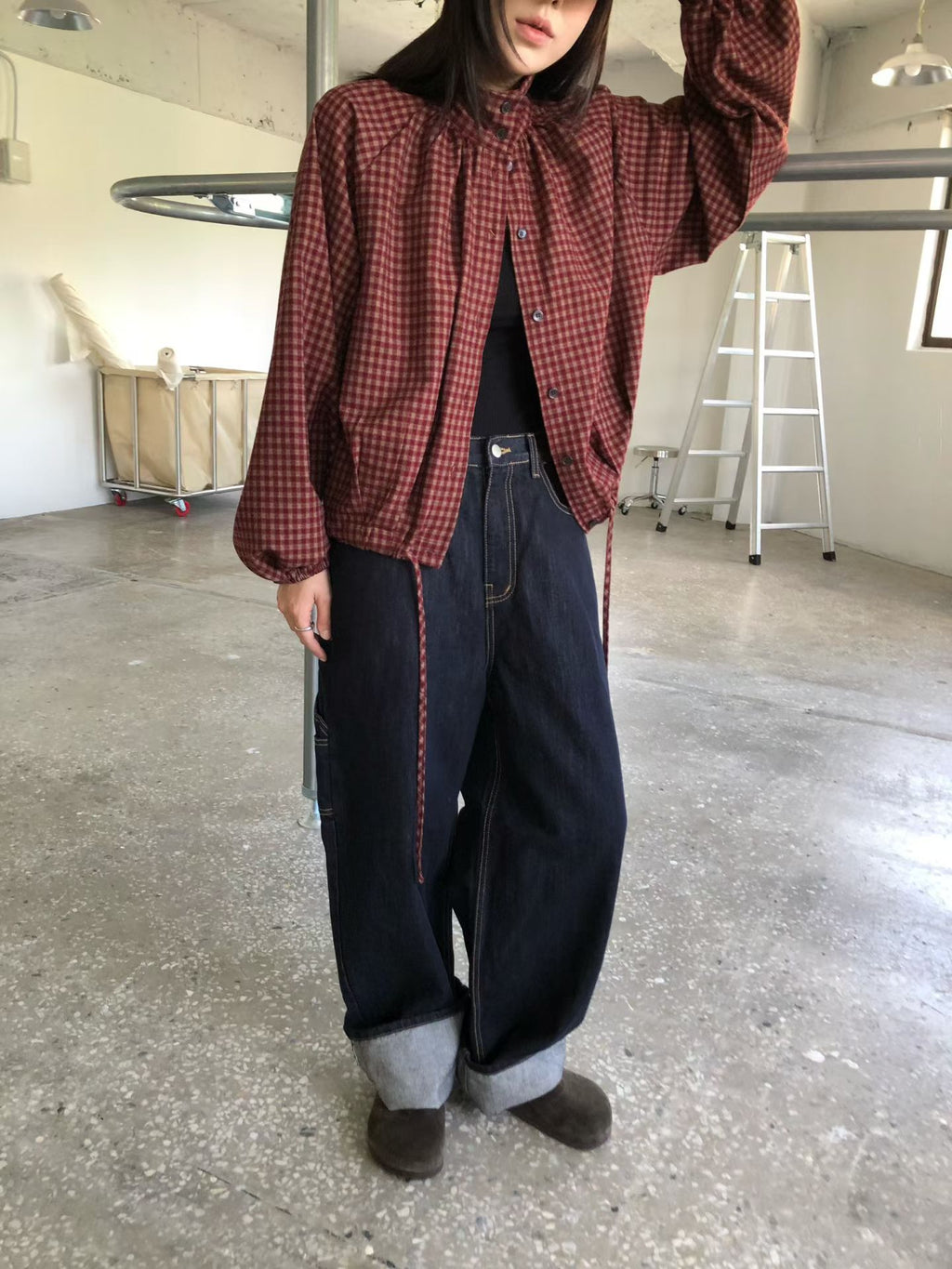 格仔索腰企領恤衫