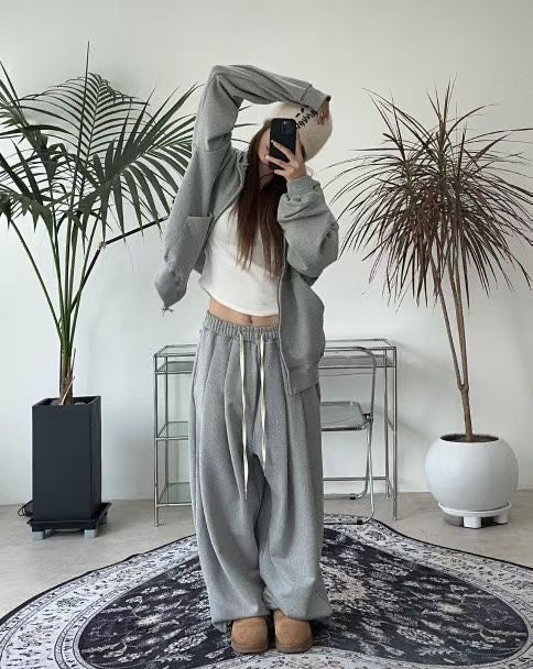 布料闊褲(set裝可另購有帽zip up外套)