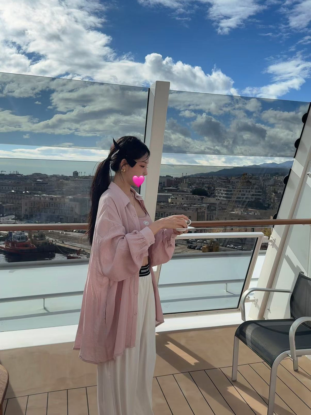 英文字pocket 雪紡長恤衫