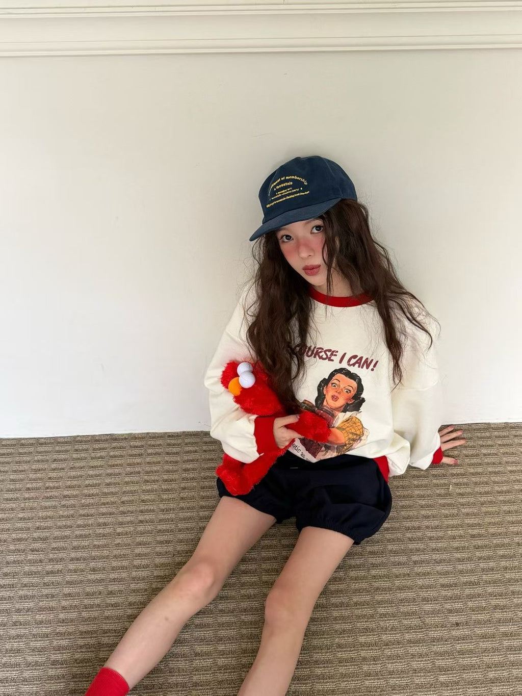 “OF COURSE I CAN”復古圖案撞色Tee