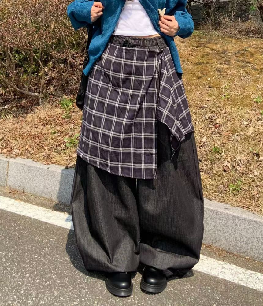 格仔披牛仔褲