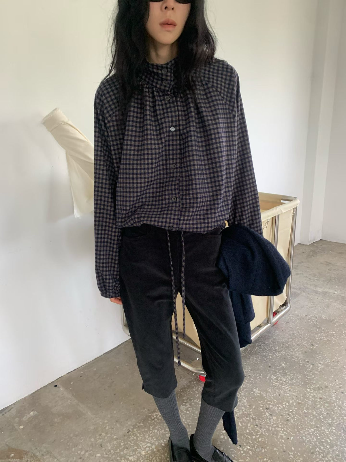 格仔索腰企領恤衫